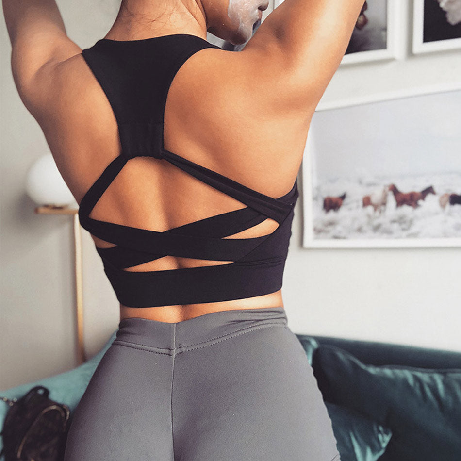 Cross Back Sports Bras for Women Yoga Crop Top Push Up Fitness